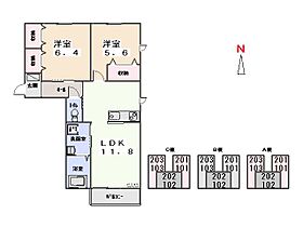 グラン・フォンテーヌC 101 ｜ 群馬県邑楽郡大泉町大字坂田5丁目21-20（賃貸アパート2LDK・1階・51.46㎡） その2