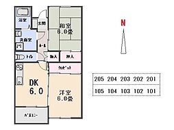 メゾン・ドゥ・ブランシェII 1階2DKの間取り