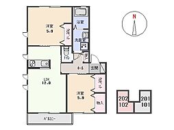 エコ・ソレイユ 1階2LDKの間取り