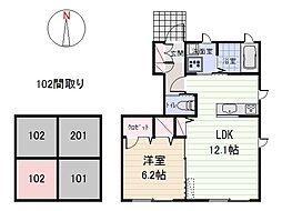 ラ・シュエット 1階1LDKの間取り