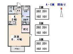 グラン・パルテールC ワンルームの間取図画像