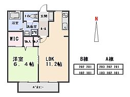 グラン・ソレーユB 1LDKの間取図画像