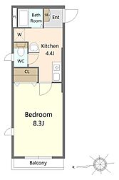 エクレール東糀谷EAST 3階1Kの間取り