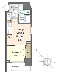 LUANA K TOWER 1LDKの間取図画像