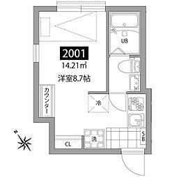 ガーデンテラス代々木上原 2階ワンルームの間取り