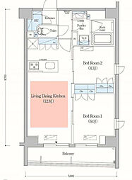 アーバネックス日本橋馬喰町 9階2LDKの間取り