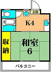 コーポ峰 1Kの間取図画像