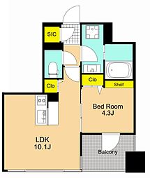 パウロニア東大井 1LDKの間取図画像