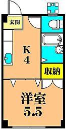 フジハイツ西品川 1Kの間取図画像