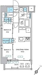 プレディアコート大森山王 5階2LDKの間取り