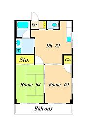 第二浅間マンション 2DKの間取図画像