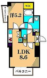 プラウドフラット南品川 2階1LDKの間取り