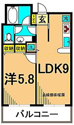 ヒルレジデンス大崎 1LDKの間取図画像