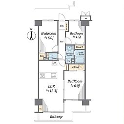 朝日プラザ川口前川 3LDKの間取図画像