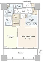 東京メトロ南北線 白金高輪駅 徒歩3分の賃貸マンション 19階1LDKの間取り