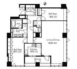 東京メトロ南北線 目黒駅 徒歩6分の賃貸マンション 19階2LDKの間取り