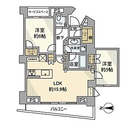 パークホームズ世田谷豪徳寺翠景邸 2LDKの間取図画像