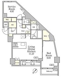 アジールコート池尻大橋 1SLDKの間取図画像