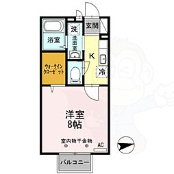 ソレイユ東野 2階1Kの間取り