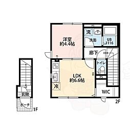 ヴィエント境南 2階1LDKの間取り
