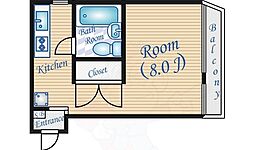 ポイント-U・1 1Kの間取図画像