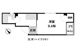 光栄ハイツ 1Kの間取図画像