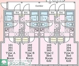 京成松戸線 松戸新田駅 徒歩4分の賃貸アパート 2階1Kの間取り