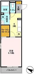 東武伊勢崎線 草加駅 バス12分 八幡中学校入口下車 徒歩5分の賃貸アパート 1階1Kの間取り