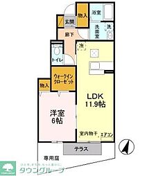 つくばエクスプレス 流山おおたかの森駅 徒歩30分の賃貸アパート 1階1LDKの間取り