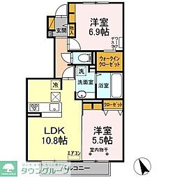 つくばエクスプレス 流山おおたかの森駅 徒歩19分の賃貸アパート 1階2LDKの間取り