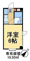 ビーホームビル 3階1Kの間取り