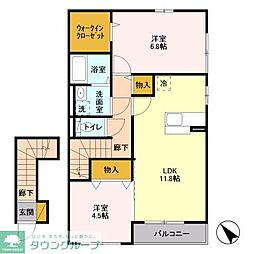 東武野田線 運河駅 徒歩9分の賃貸アパート 2階2LDKの間取り