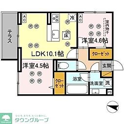 つくばエクスプレス 柏の葉キャンパス駅 徒歩15分の賃貸アパート 1階2LDKの間取り