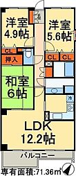 JR常磐線 北松戸駅 徒歩5分の賃貸マンション 5階3LDKの間取り