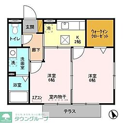 JR常磐線 松戸駅 徒歩9分の賃貸アパート 1階2Kの間取り