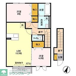 東武野田線 梅郷駅 徒歩18分の賃貸アパート 2階2LDKの間取り