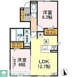 つくばエクスプレス 流山セントラルパーク駅 徒歩15分の賃貸アパート 1階2LDKの間取り