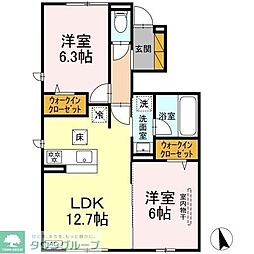 つくばエクスプレス 流山セントラルパーク駅 徒歩15分の賃貸アパート 1階2LDKの間取り