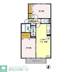 JR武蔵野線 吉川駅 徒歩19分の賃貸アパート 2階2LDKの間取り