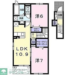 東武野田線 梅郷駅 徒歩14分の賃貸アパート 2階2LDKの間取り