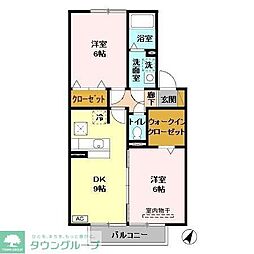 東武野田線 逆井駅 徒歩6分の賃貸アパート 1階2DKの間取り
