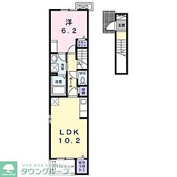 つくばエクスプレス 柏の葉キャンパス駅 徒歩21分の賃貸アパート 2階1LDKの間取り