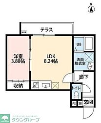 東武野田線 六実駅 徒歩9分の賃貸アパート 2階1LDKの間取り