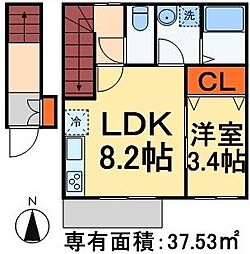 JR武蔵野線 新八柱駅 徒歩10分の賃貸アパート 2階1LDKの間取り