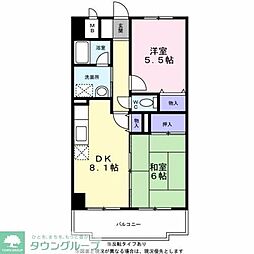 JR武蔵野線 新八柱駅 徒歩14分の賃貸マンション 2階2DKの間取り