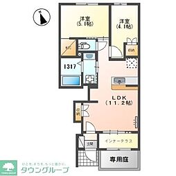 JR常磐線 北小金駅 徒歩18分の賃貸アパート 1階2LDKの間取り