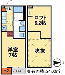 京成松戸線 上本郷駅 徒歩6分の賃貸アパート 2階ワンルームの間取り