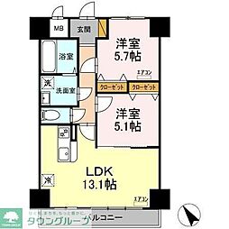 つくばエクスプレス 流山おおたかの森駅 徒歩3分の賃貸マンション 8階2LDKの間取り