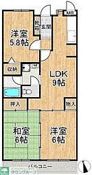 JR常磐線 松戸駅 徒歩15分の賃貸マンション 2階3DKの間取り