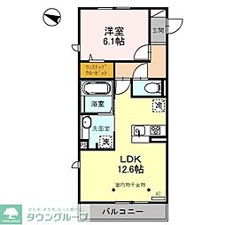 JR武蔵野線 越谷レイクタウン駅 徒歩15分の賃貸アパート 2階1LDKの間取り